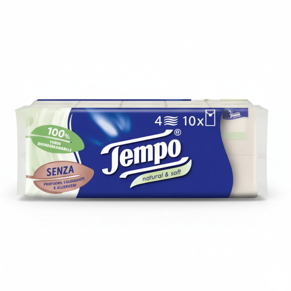 TEMPO FAZZOLETTI NATURAL SOFT BIO 10 PACCHETTI - Sing - Stock In Galleria