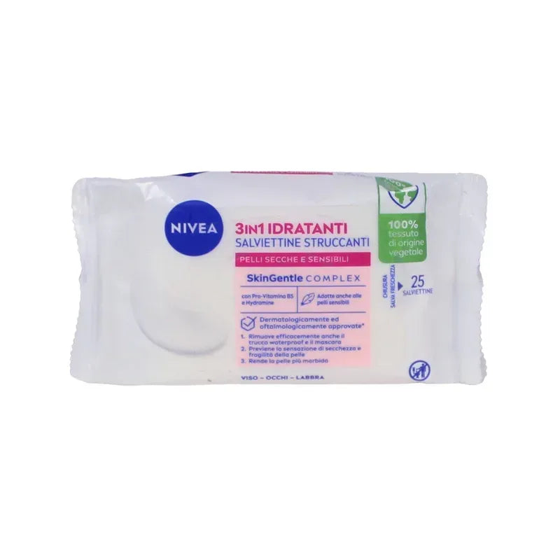 NIVEA SALVIETTINE STRUCCANTI 3IN1 IDRATANTI PELLI SECCHE E SENSIBILI 25PZ. - Sing - Stock In Galleria