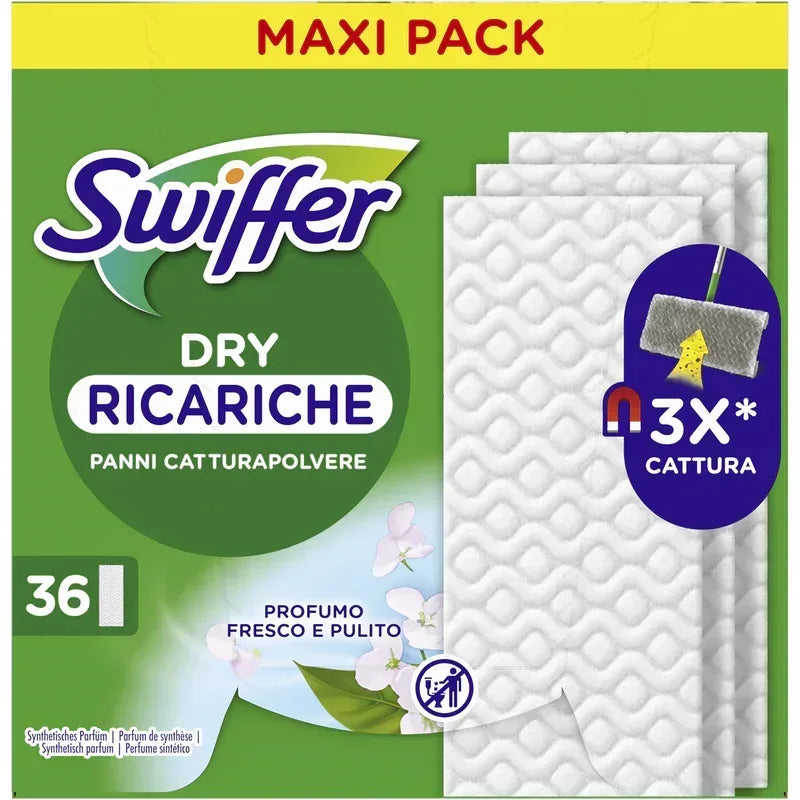 SWIFFER DRY RICARICHE PANNI CATTURAPOLVERE MAXI PACK 36 PEZZI - Sing - Stock In Galleria