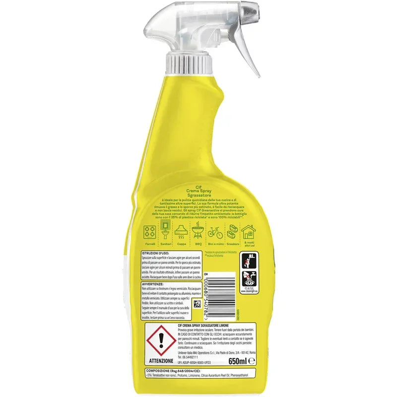 CIF GREENACTIVE CREMA SPRAY SGRASSATORE LIMONE 650ML - Sing - Stock In Galleria