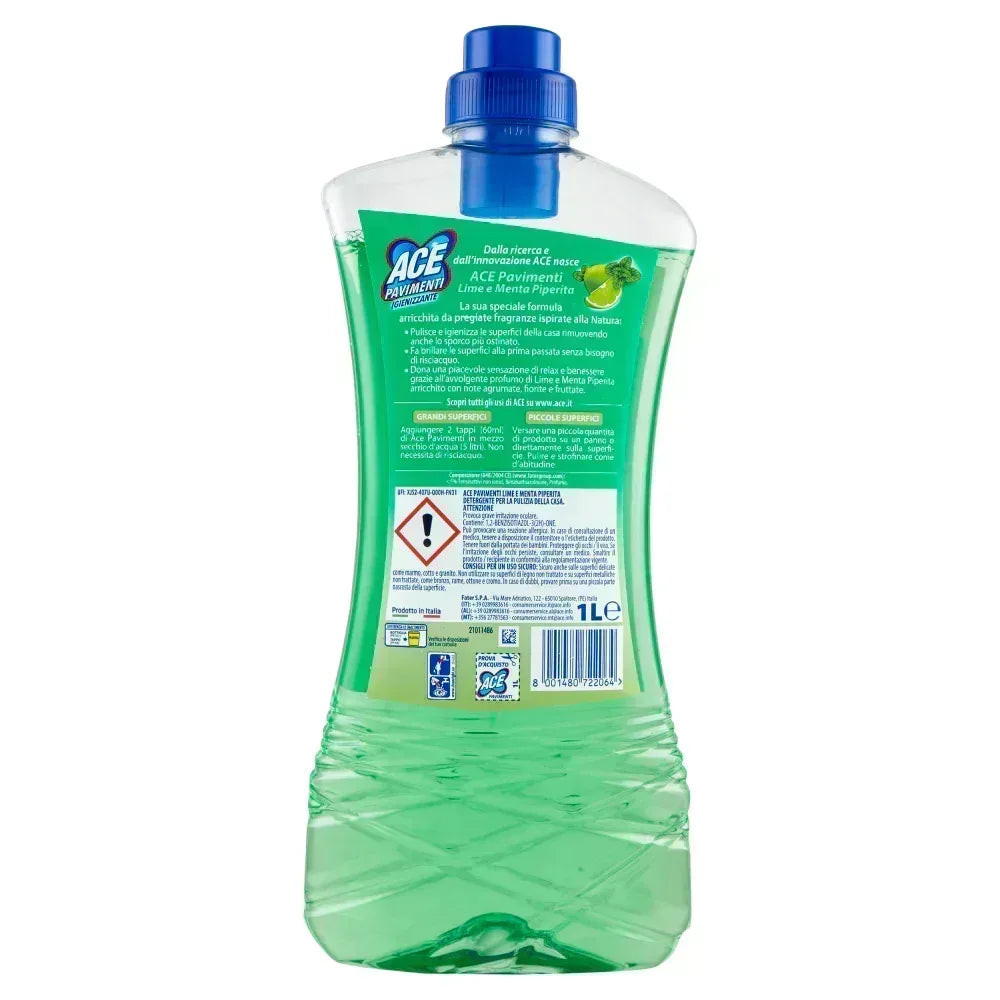 ACE - DETERSIVO PAVIMENTI IGIENIZZANTE LIME E MENTA PIPERITA 1LT - Sing - Stock In Galleria