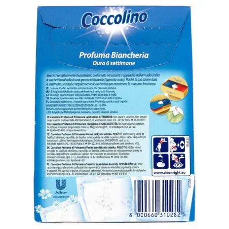 COCCOLINO PROFUMA BIANCHERIA PROFUMO DI PRIMAVERA 3 SACCHETTI - Sing - Stock In Galleria