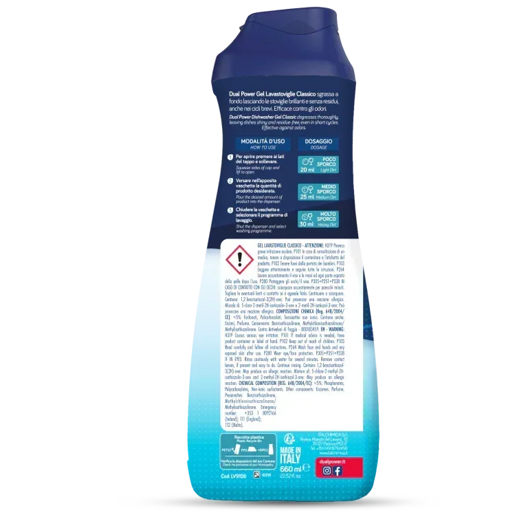 DUAL POWER GEL LAVASTOVIGLIE CLASSICO 3X AZIONE 33 LAVAGGI 660ML - Sing - Stock In Galleria
