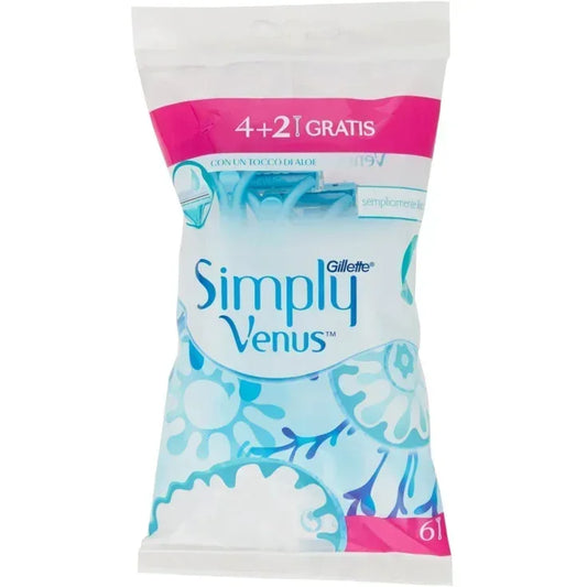 GILLETTE SIMPLY VENUS RASOIO 2 LAME CON ALOE PZ. 4+2 - Sing - Stock In Galleria
